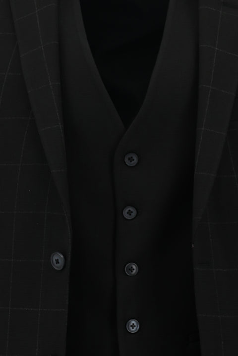 Black 7 Drop Super Slim Fit Extra Narrow Cut Plaid Vest Suit