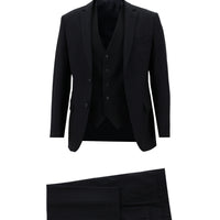 Dark Navy 7 Drop Super Slim Fit Extra Narrow Cut Plaid Suit with Vest