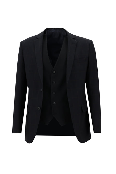 Dark Navy 7 Drop Super Slim Fit Extra Narrow Cut Plaid Suit with Vest