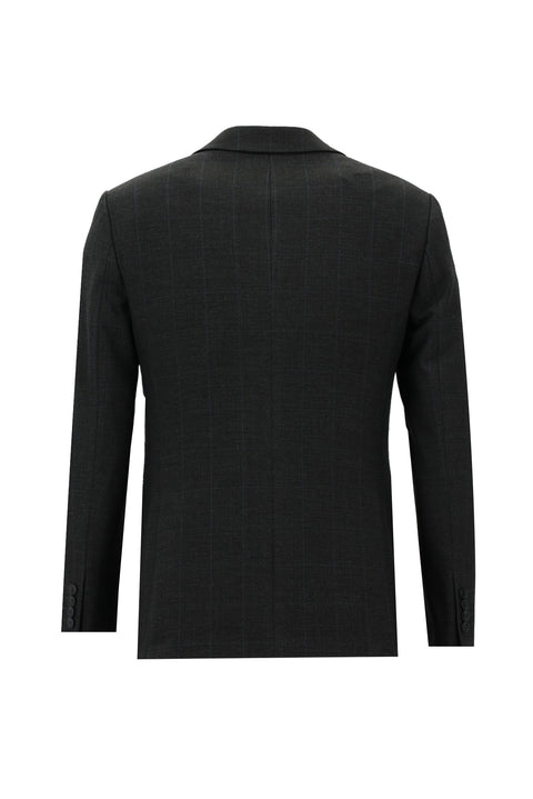 Koyu Antrasit 7 Drop Super Slim Fit Eksra Dar Kesim Fit Kareli Yelekli Takım Elbise