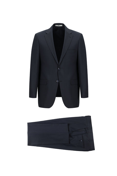 Dark Navy 4-Drop Relaxed Fit Plaid Suit