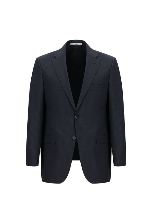Dark Navy 4-Drop Relaxed Fit Plaid Suit