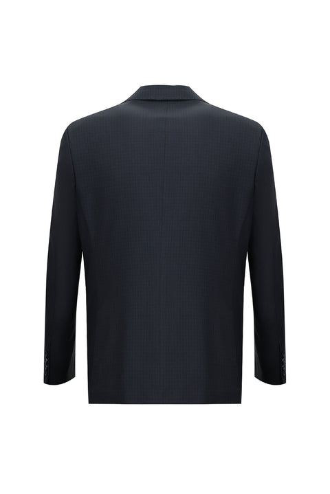 Dark Navy 4-Drop Relaxed Fit Plaid Suit