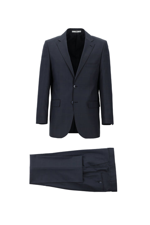 Dark Navy 4-Drop Relaxed Fit Plaid Suit
