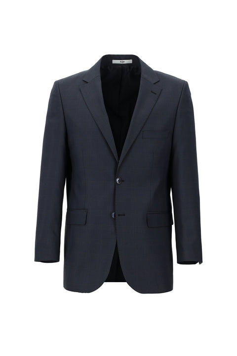 Dark Navy 4-Drop Relaxed Fit Plaid Suit