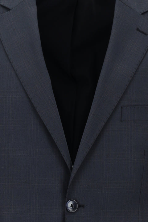 Dark Navy 4-Drop Relaxed Fit Plaid Suit