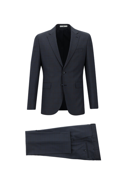 Dark Navy 7 Drop Slim Fit Plaid Suit