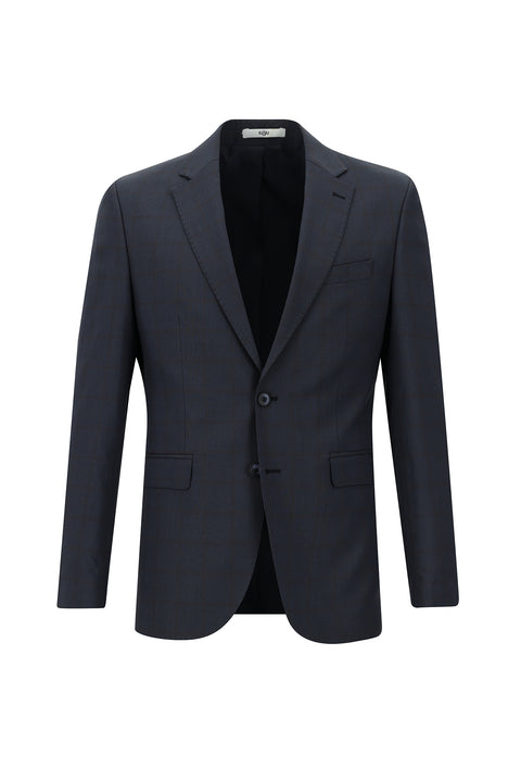 Dark Navy 7 Drop Slim Fit Plaid Suit