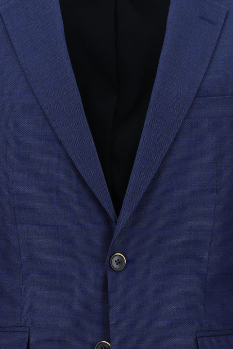 Saks Mavi 7 Drop Slim Fit Dar Kesim Kareli Takım Elbise