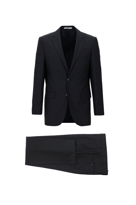 Dark Navy 4-Drop Relaxed Fit Plaid Suit