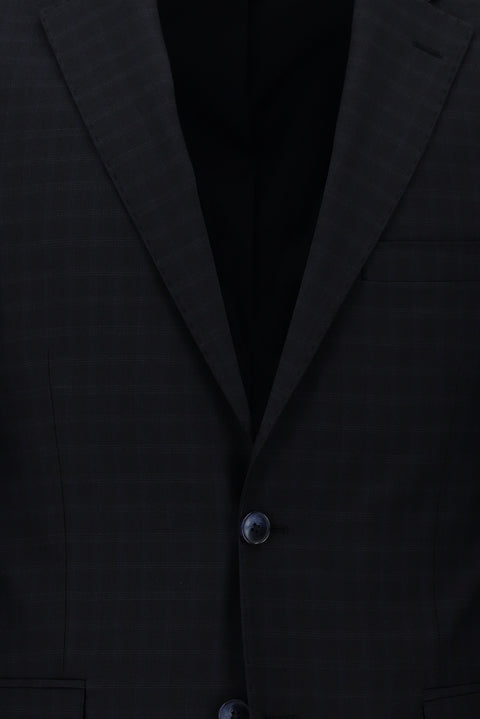 Dark Navy 4-Drop Relaxed Fit Plaid Suit