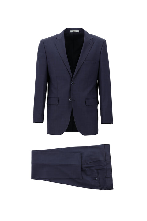 Light Navy 4-Drop Relaxed Fit Wool Plaid Suit