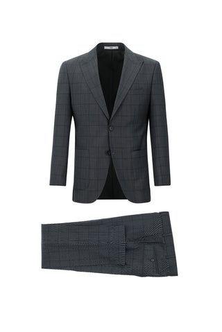 Orta Antrasit 7 Drop Slim Fit Dar Kesim Yünlü Kareli Takım Elbise