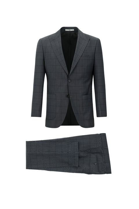 Medium Anthracite 7 Drop Slim Fit Narrow Cut Wool Plaid Suit