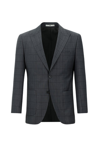  Orta Antrasit 7 Drop Slim Fit Dar Kesim Yünlü Kareli Takım Elbise