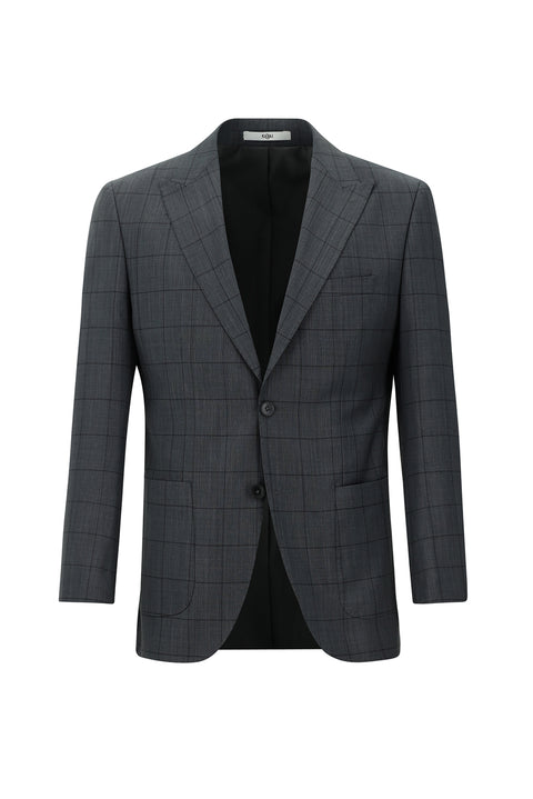 Medium Anthracite 7 Drop Slim Fit Narrow Cut Wool Plaid Suit
