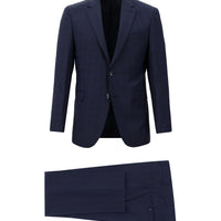 Dark Navy 7 Drop Slim Fit Narrow Cut Wool Plaid Suit