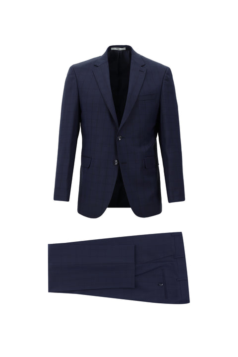 Dark Navy 7 Drop Slim Fit Narrow Cut Wool Plaid Suit