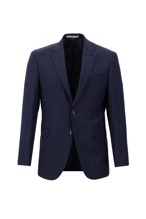 Dark Navy 7 Drop Slim Fit Narrow Cut Wool Plaid Suit