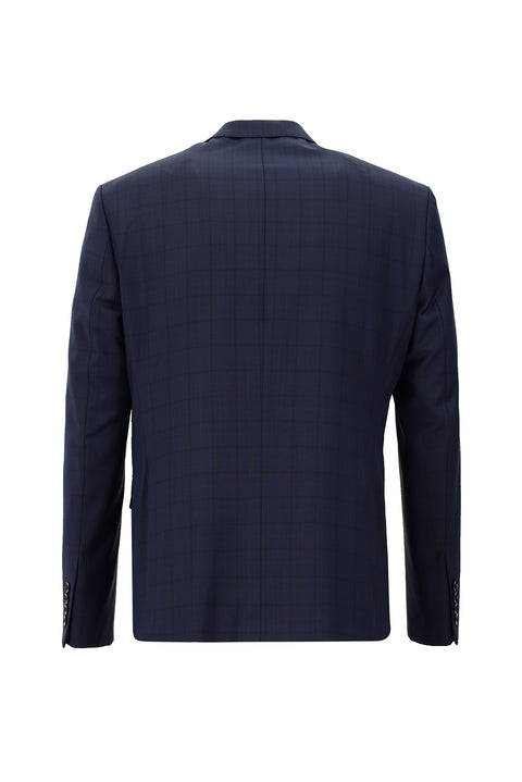Dark Navy 7 Drop Slim Fit Narrow Cut Wool Plaid Suit