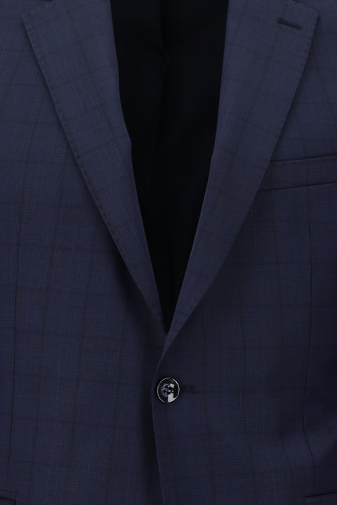 Dark Navy 7 Drop Slim Fit Narrow Cut Wool Plaid Suit