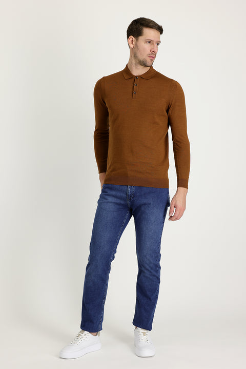 Mid-Dark Blue Regular Fit Standard Cut Lycra Denim Pants