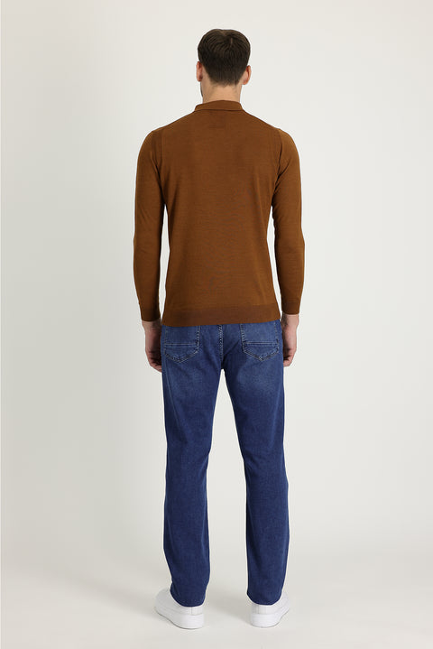 Mid-Dark Blue Regular Fit Standard Cut Lycra Denim Pants