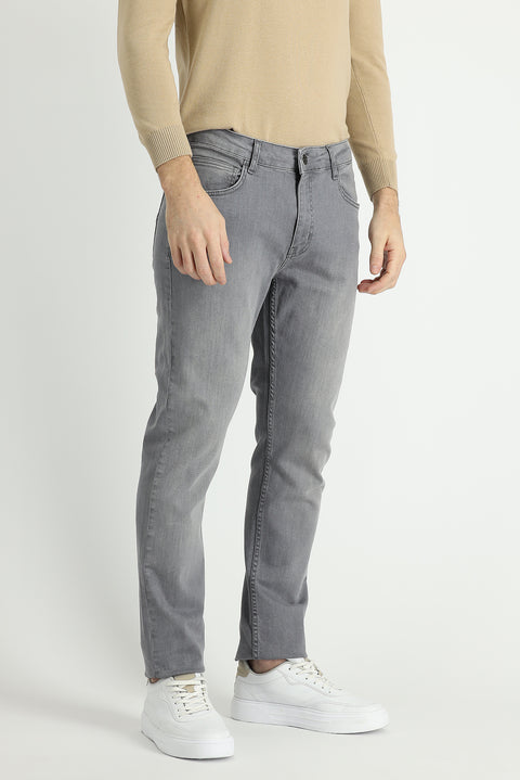 Orta Gri Slim Fit Dar Kesim Likralı Denim Pantolon