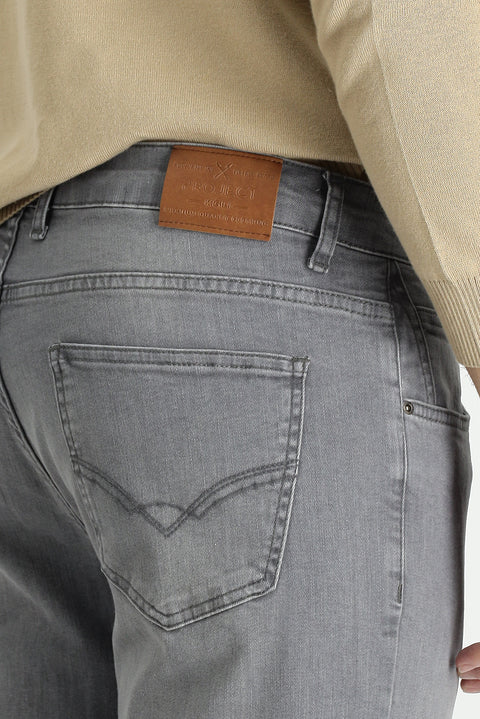 Orta Gri Slim Fit Dar Kesim Likralı Denim Pantolon