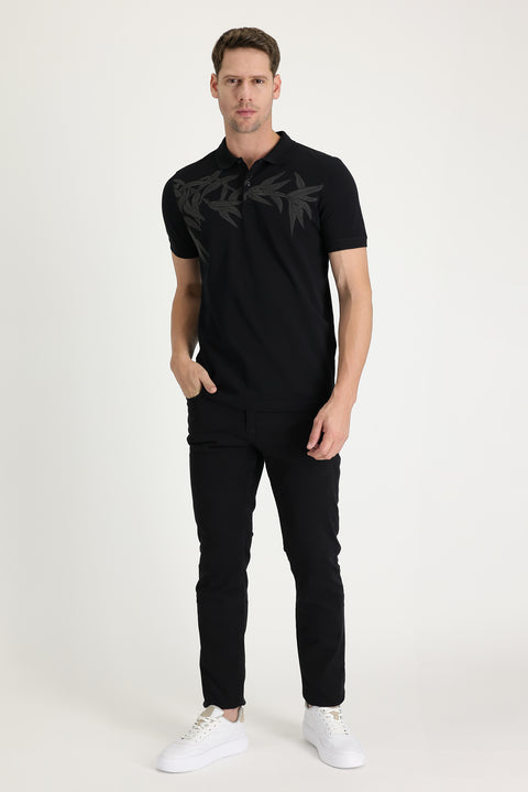 Black Regular Fit Standard Cut Lycra Denim Pants