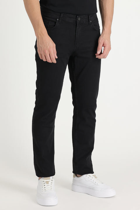 Black Regular Fit Standard Cut Lycra Denim Pants