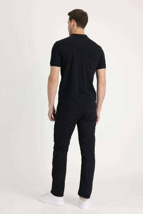 Black Regular Fit Standard Cut Lycra Denim Pants