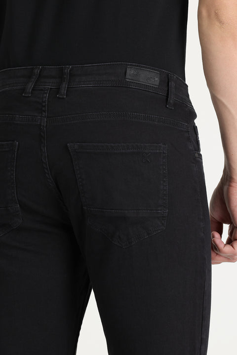 Black Regular Fit Standard Cut Lycra Denim Pants