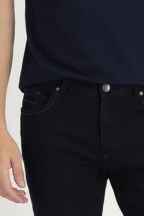 Dark Navy Regular Fit Standard Cut Lycra Denim Trousers