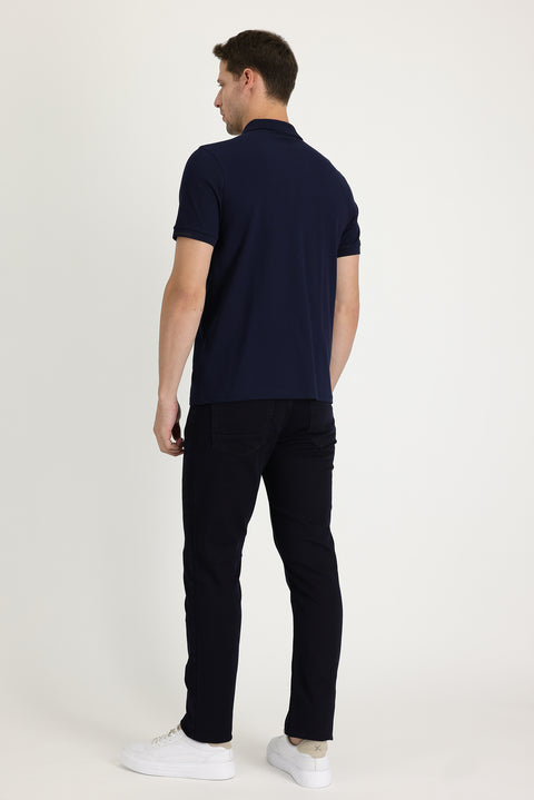 Dark Navy Regular Fit Standard Cut Lycra Denim Trousers