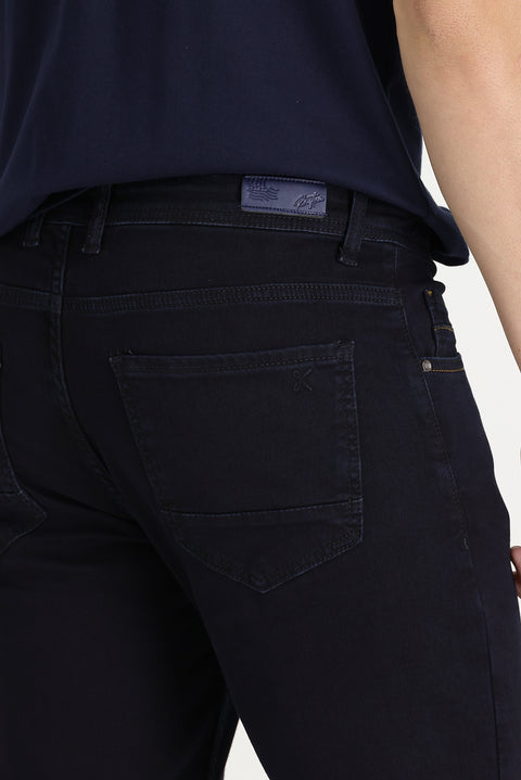 Dark Navy Regular Fit Standard Cut Lycra Denim Trousers