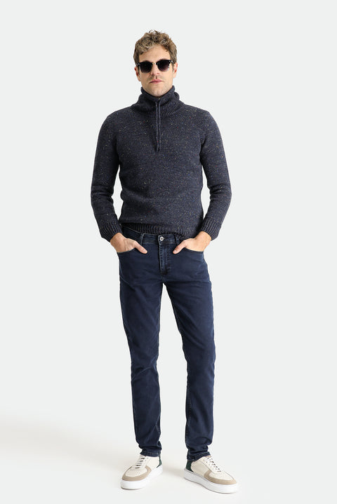 Medium Navy Super Slim Fit Extra Narrow Cut Lycra Denim Trousers