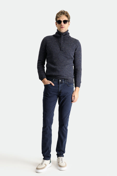 Medium Navy Super Slim Fit Extra Narrow Cut Lycra Denim Trousers