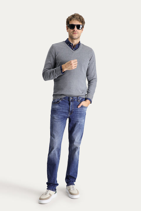 Dark Blue Super Slim Fit Extra Narrow Cut Lycra Denim Trousers
