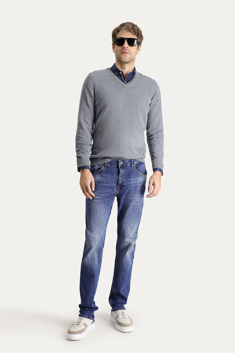 Dark Blue Super Slim Fit Extra Narrow Cut Lycra Denim Trousers