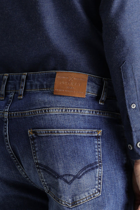 Dark Blue Super Slim Fit Extra Narrow Cut Lycra Denim Trousers
