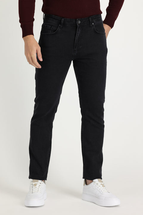 Black Regular Fit Standard Cut Lycra Denim Pants