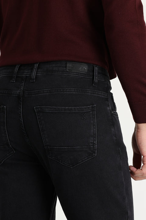 Black Regular Fit Standard Cut Lycra Denim Pants