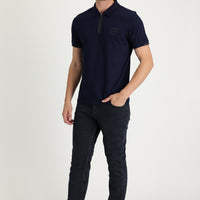 Mid-Dark Blue Regular Fit Standard Cut Lycra Denim Pants