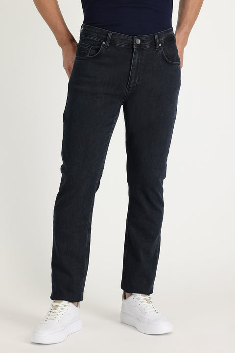 Mid-Dark Blue Regular Fit Standard Cut Lycra Denim Pants