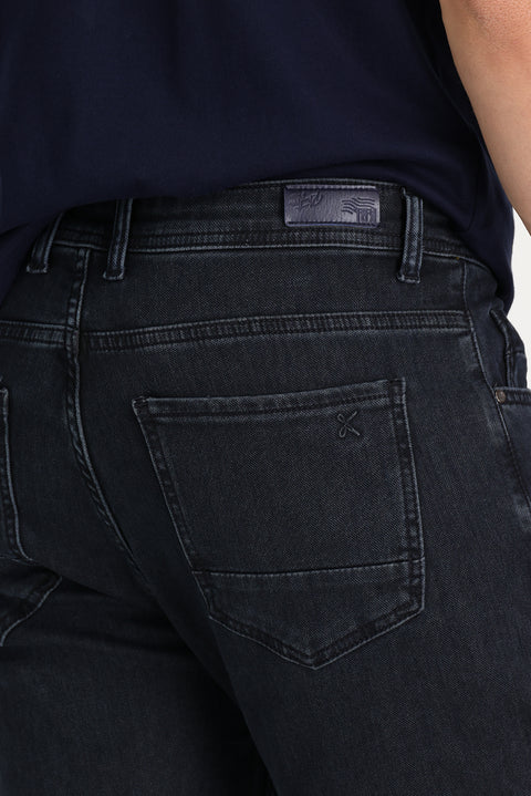 Mid-Dark Blue Regular Fit Standard Cut Lycra Denim Pants