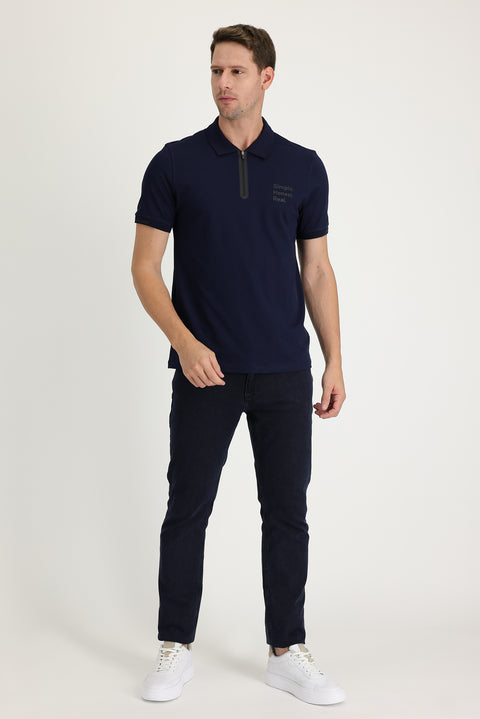 Dark Navy Regular Fit Standard Cut Lycra Denim Trousers