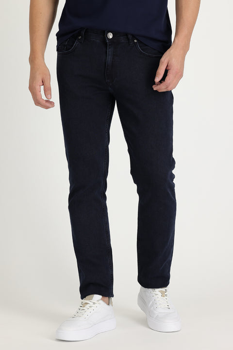 Dark Navy Regular Fit Standard Cut Lycra Denim Trousers