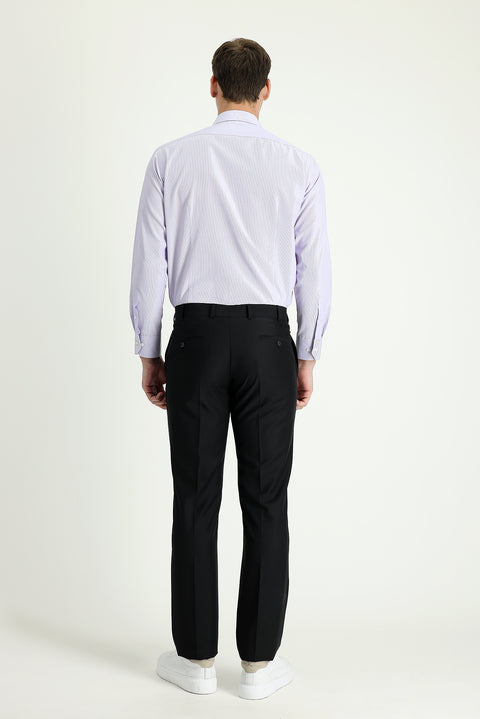 Black 6 Drop Regular Fit Standard Cut Classic Fabric Trousers