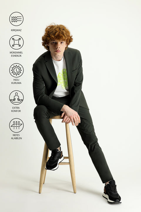 Military Khaki 7 Drop Slim Fit Techno-Line Jogger Pants